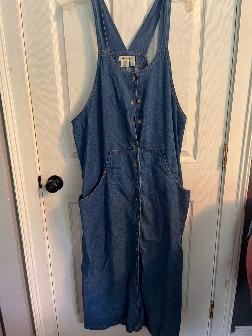 Eddie Bauer Button-Front Denim Pinafore Dress - Blue